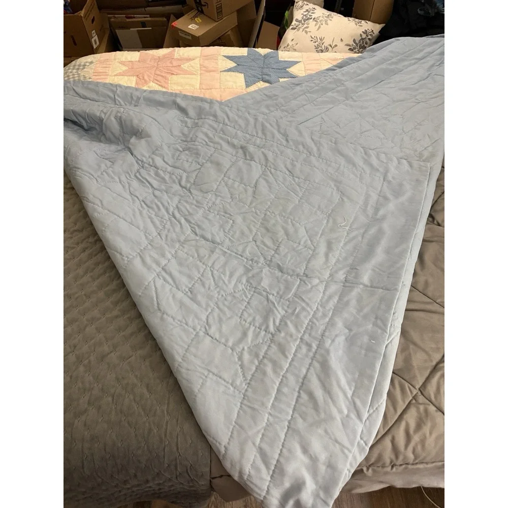 Vintage Eight Point Star Handmaid Pieced Hand Quilted Blue & Pink Patchwork